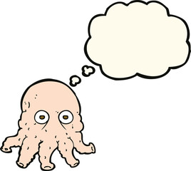cartoon alien squid face with thought bubble