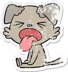 distressed sticker of a cartoon sitting dog