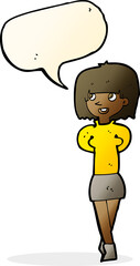 cartoon happy woman with speech bubble