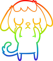 rainbow gradient line drawing cute cartoon dog crying