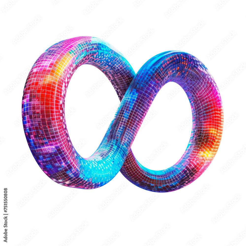Poster a colorful, abstract, and dynamic representation of an infinity symbol isolated on transparent backg