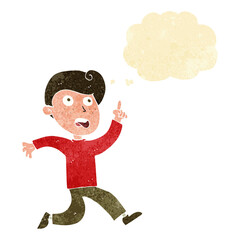 cartoon boy panicking with thought bubble