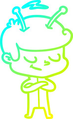 cold gradient line drawing friendly cartoon spaceman