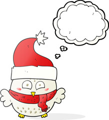 thought bubble cartoon owl wearing christmas hat