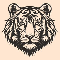 Obraz premium Black and White Tiger Outline Silhouette Ornament Vector Art for Logo and Icon, Sketch, Tattoo, Clip Art