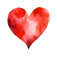 Watercolor red heart  isolated on transparent background