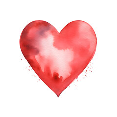 Watercolor red heart  isolated on transparent background