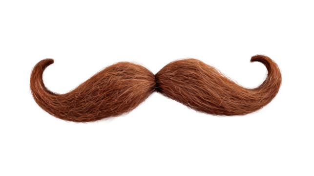 A mustache with a brown color and a long shape Isolated on transparent background, PNG