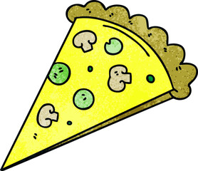 quirky hand drawn cartoon slice of pizza