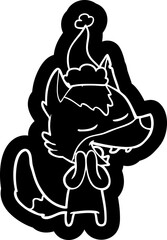 cartoon icon of a wolf laughing wearing santa hat