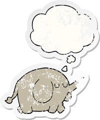 cartoon elephant and thought bubble as a distressed worn sticker