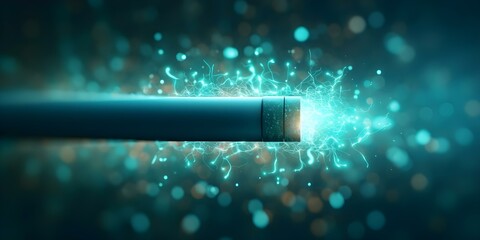 A battery recharges with futuristic technology creating a digital particle background. Concept Digital Art, Technology, Futuristic Design, Particle Effects, Rechargeable Battery