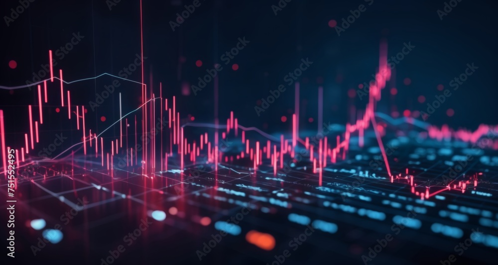 Poster digital financial data visualization with vibrant charts and graphs
