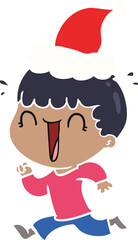 laughing flat color illustration of a man wearing santa hat