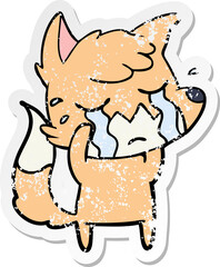 distressed sticker of a crying fox cartoon
