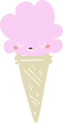 flat color style cartoon ice cream with face