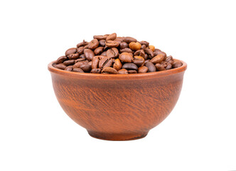 Coffee beans in a bowl isolate