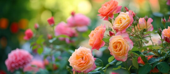 A beautiful collection of vibrant roses blooming in a picturesque garden - obrazy, fototapety, plakaty
