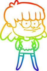rainbow gradient line drawing cartoon smiling woman