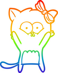 Fototapeta premium rainbow gradient line drawing cartoon cat