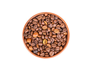 Coffee beans in a bowl isolate