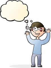 cartoon man with popping out eyes with thought bubble