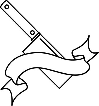 recommend clip art: black linework tattoo with banner of a meat cleaver