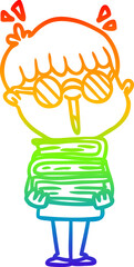 rainbow gradient line drawing cartoon boy with amazing books