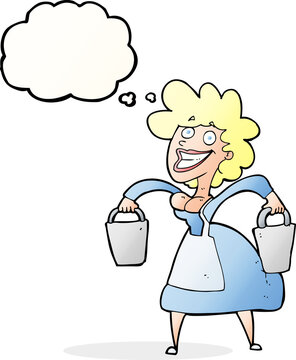 recommend clip art: cartoon milkmaid carrying buckets with thought bubble