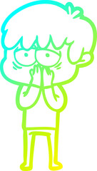 cold gradient line drawing cartoon exhausted boy