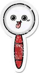 distressed sticker of a cute cartoon magnifying glass