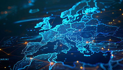 abstract map of the Central Europe, global network and connectivity concept.
