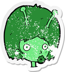 retro distressed sticker of a cartoon alien girl