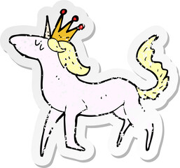 retro distressed sticker of a cartoon unicorn