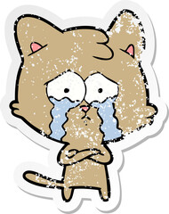 distressed sticker of a cartoon crying cat