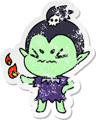 distressed sticker cartoon of cute kawaii vampire girl