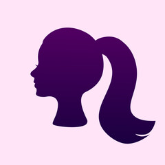 Silhouette of a young girl with long hair tied in a ponytail. Vector illustration