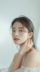 Obraz na płótnie Canvas Generative AI Cosmetic model Beautiful Korean woman