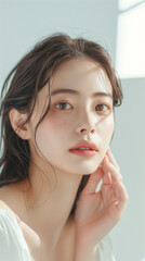 Obraz na płótnie Canvas Generative AI Cosmetic model Beautiful Korean woman