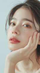 Naklejka premium Generative AI Cosmetic model Beautiful Korean woman