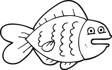 black and white cartoon funny fish
