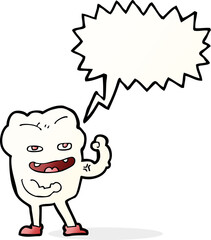 cartoon strong healthy tooth with speech bubble