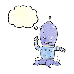 cartoon alien spaceman with thought bubble