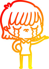 warm gradient line drawing cartoon woman crying