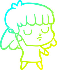 cold gradient line drawing cartoon indifferent woman