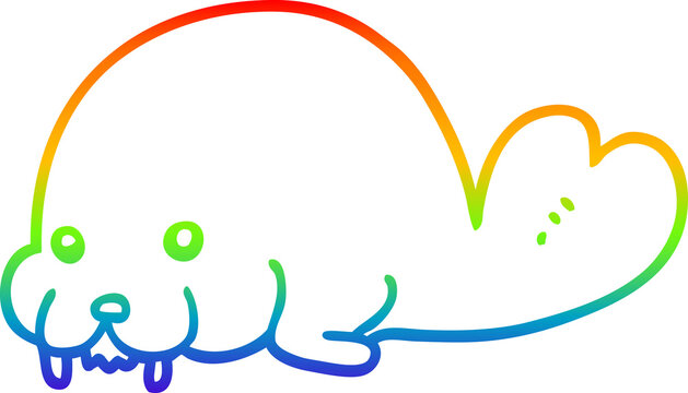 recommend clip art: rainbow gradient line drawing cute cartoon walrus