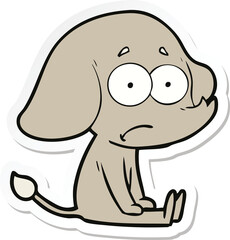 sticker of a cartoon unsure elephant sat on floor