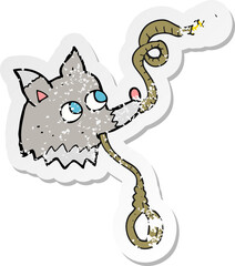 retro distressed sticker of a cartoon dog with leash