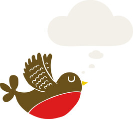 cartoon flying bird and thought bubble in retro style