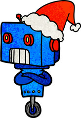 textured cartoon of a robot wearing santa hat